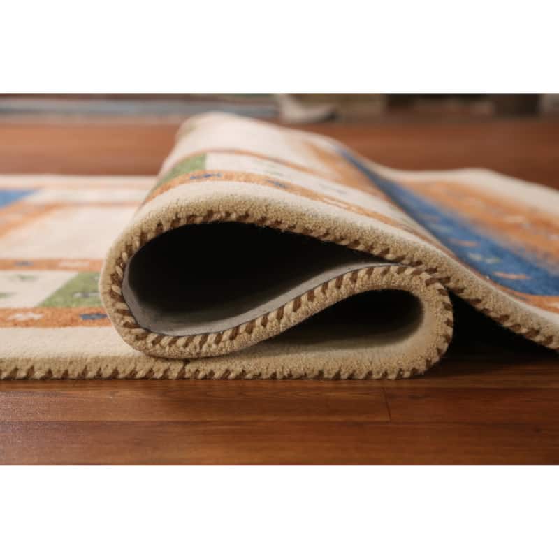 Tribal Geometric Gabbeh Area Rug Modern Hand-Tufted Wool Carpet - 5'3" x 7'7"