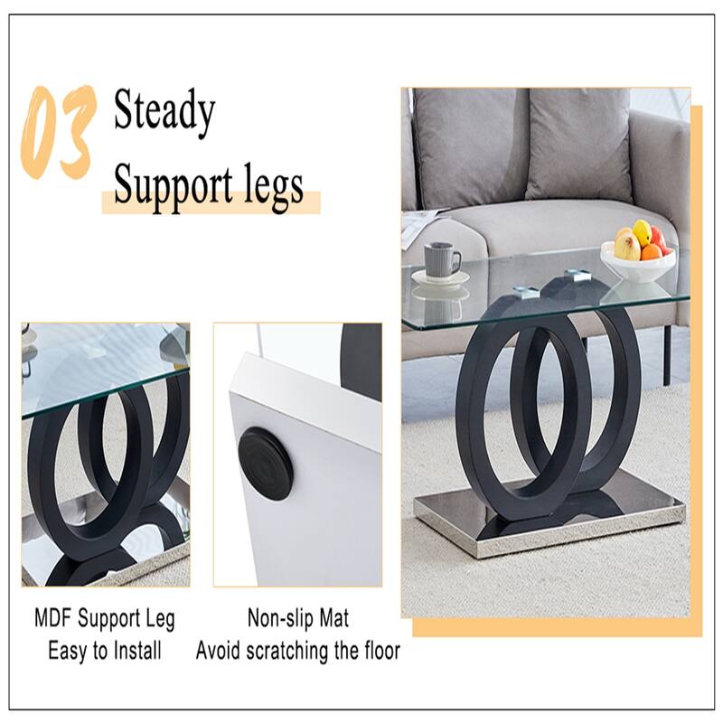 Modern Style Glass Top MDF Coffee Table with Black Base