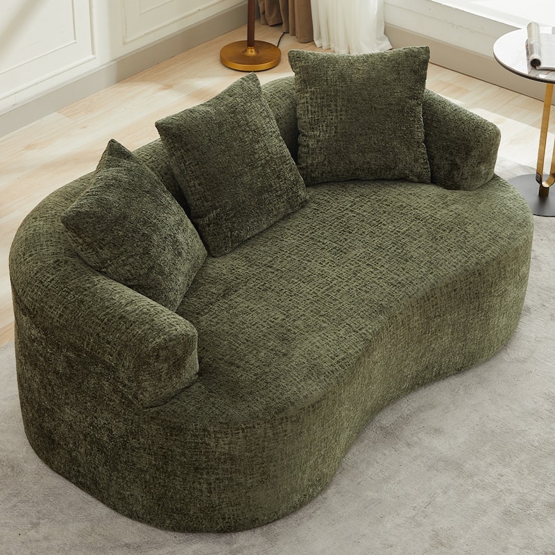 63.2" Modern Small Loveseat Sofa, Chenille Boneless Couch, Deep Seat Sofa with 3 Pillows