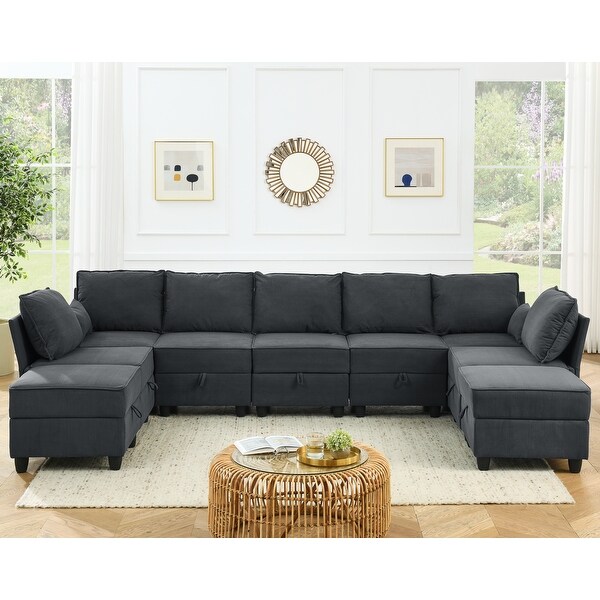 ファンキーズ　グッドオン　Lサイズ 9 Seater Modular Sectional Sofa Set Corduroy Velvet Storage Couch