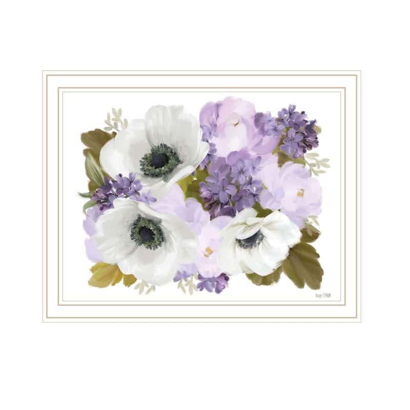 TrendyDecor4U Contemporary "Lilacs and Anemone" Framed Print Wall Art - White