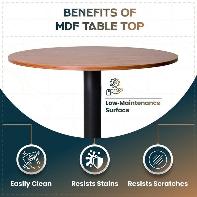 Vail Round Dining Table with 27 in. MDF Tabletop in Black Stainless Steel Cross Legs with Gold Accent Base Kitchen Table