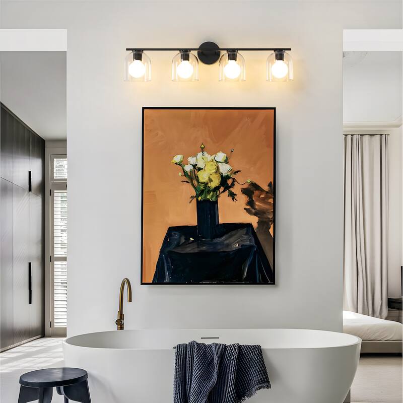 2/3/4-Light Dimmable Bathroom Vanity Light with Glass Shade - Matte Black