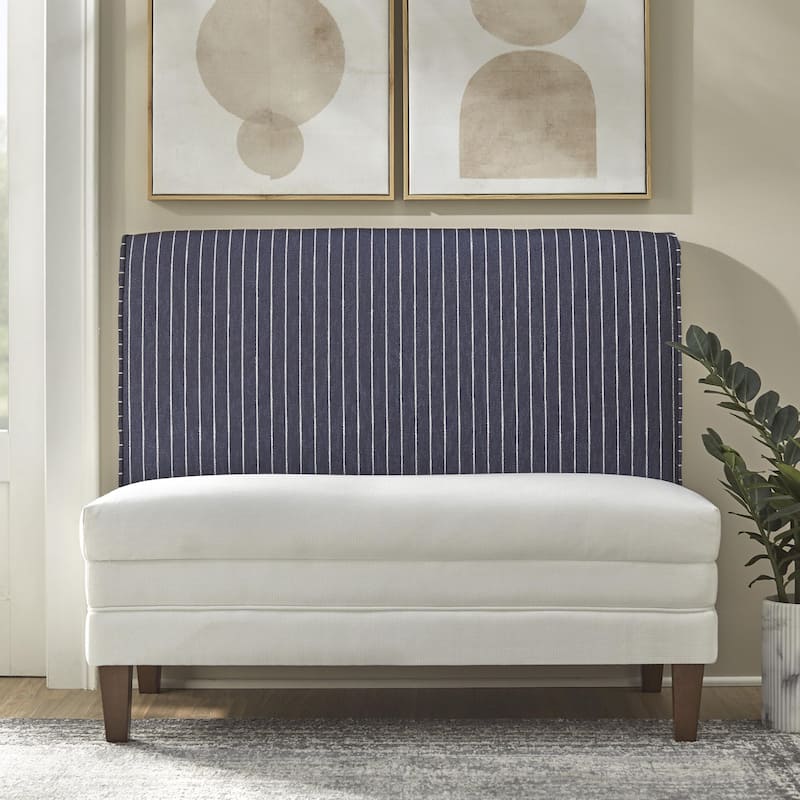 Lifestorey Phillips Upholstered Bench - Off-White/Dark Blue Stripe
