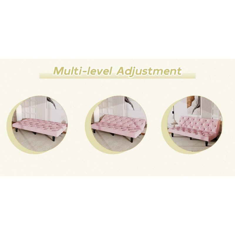 66" Pink Velvet Sofa Bed with Storage, USB-C Ports for Small Spaces