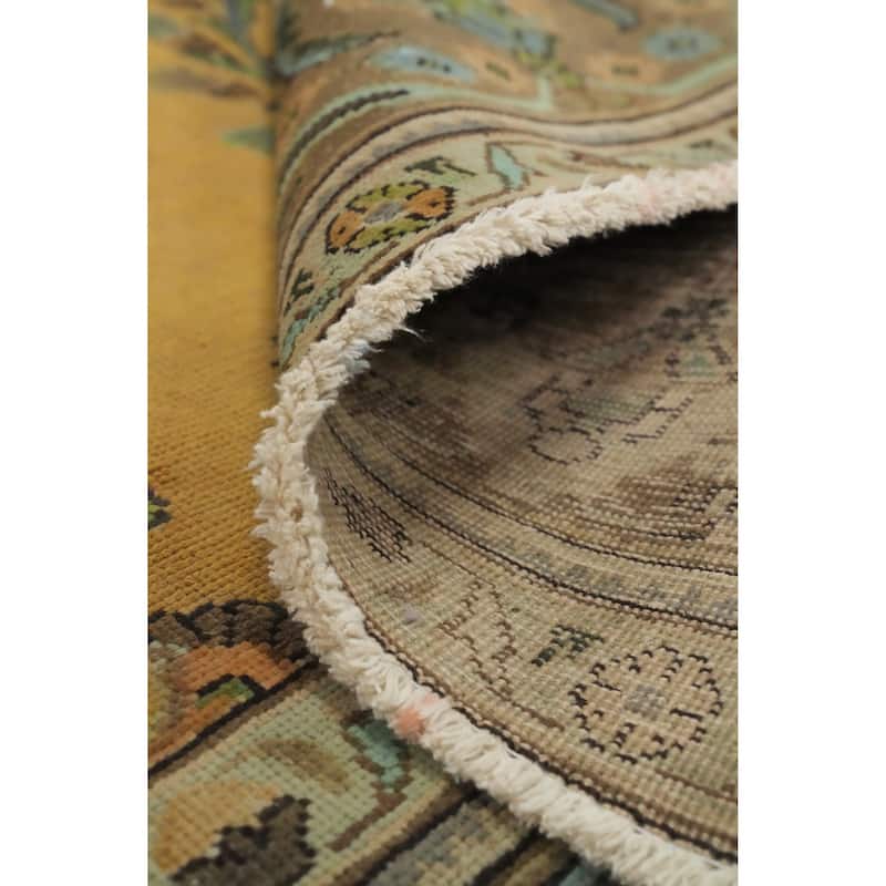 Hand Knotted Oriental 100% Wool Carpet Traditional Floral Yellow & Gold Tabriz Area Rug - 12' 6'' X 9' 5''