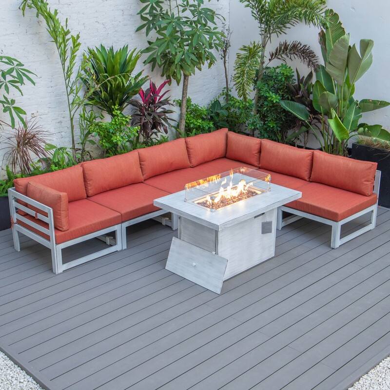 Chelsea Modern 7-Piece Aluminum Patio Conversation Set - Rust-Resistant, UV-Protected Cushions & Convertible Table Lid