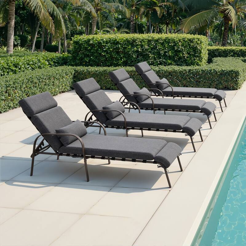 Outdoor Premium All-weather Recliner Adjustable Chaise Lounge Chair with Cushion & Pillow