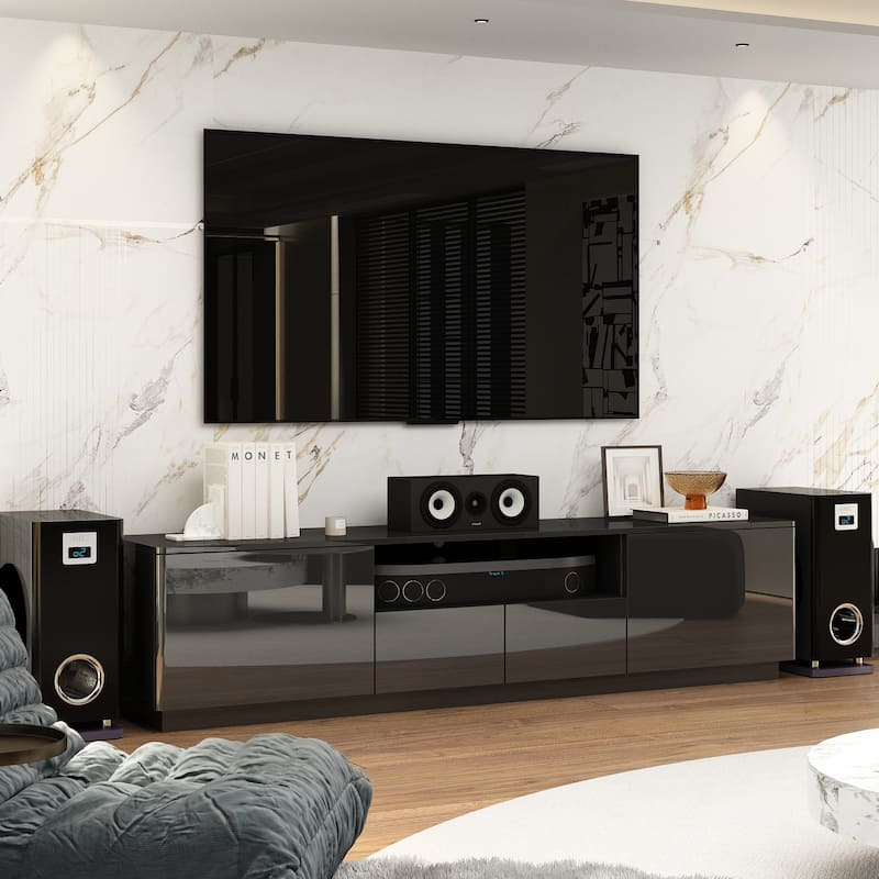 LED TV Stand Entertainment Center 85" TV High Gloss Console Cabinet - Black