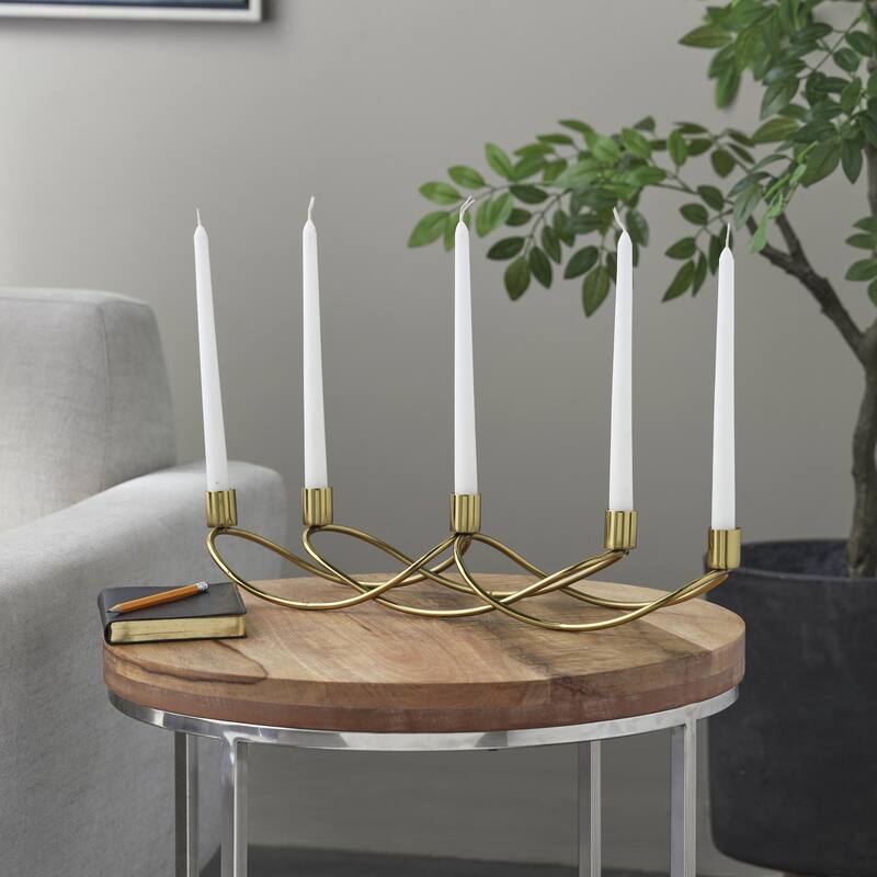 Stainless Steel Metal 5 Candle Candelabra - Gold - Roche River Decor