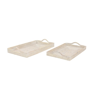 Rattan Living Room Decor Tray - Set of 2 Cream - Roche River Decor