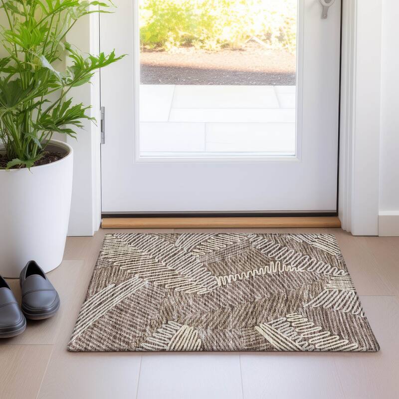 Premium Washable Super Soft Contemporary Leaf Mayfield Rug - Chocolate - 1'8" x 2'6"
