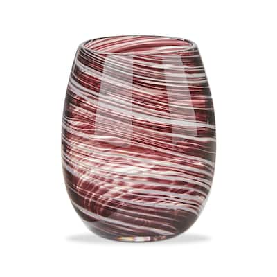 Swirl Stemless Wine Glass in Plum Purple 16oz Dishwasher Safe Everyday Drinkware 4.5in H x 4in L x 4in W