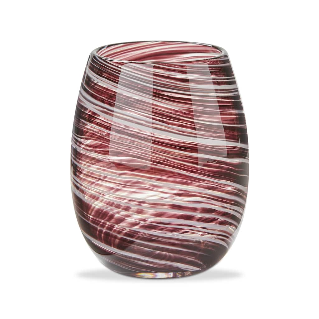Swirl Stemless Wine Glass in Plum Purple 16oz Dishwasher Safe Everyday Drinkware 4.5in H x 4in L x 4in W