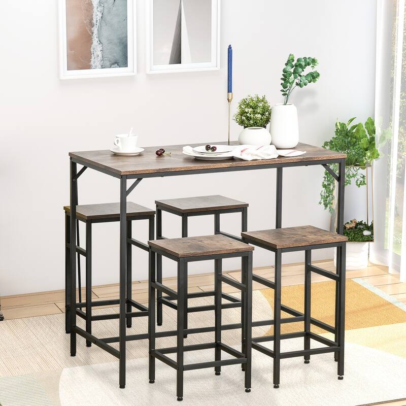 5-Piece Industrial Dining Table Set - Black