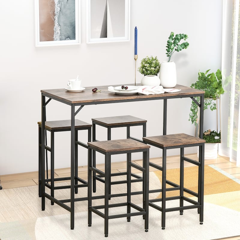 5 Piece Industrial Rectangular Dining Set - Brown