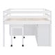 preview thumbnail 5 of 9, Full Size Loft Bed with Retractable Writing Desk & 4 Drawers, Wooden Low Loft Bed Frame w/Lateral Portable Desk & Shelves, White