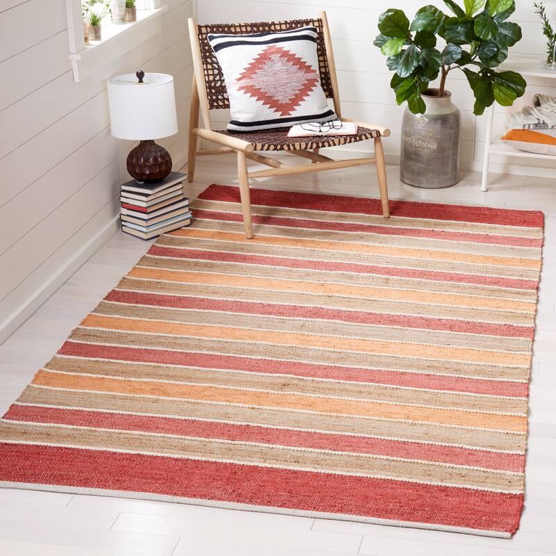 SAFAVIEH Handmade Striped Kilim Tenisha Stripe Wool Rug - 8' x 10' - Rust/Red