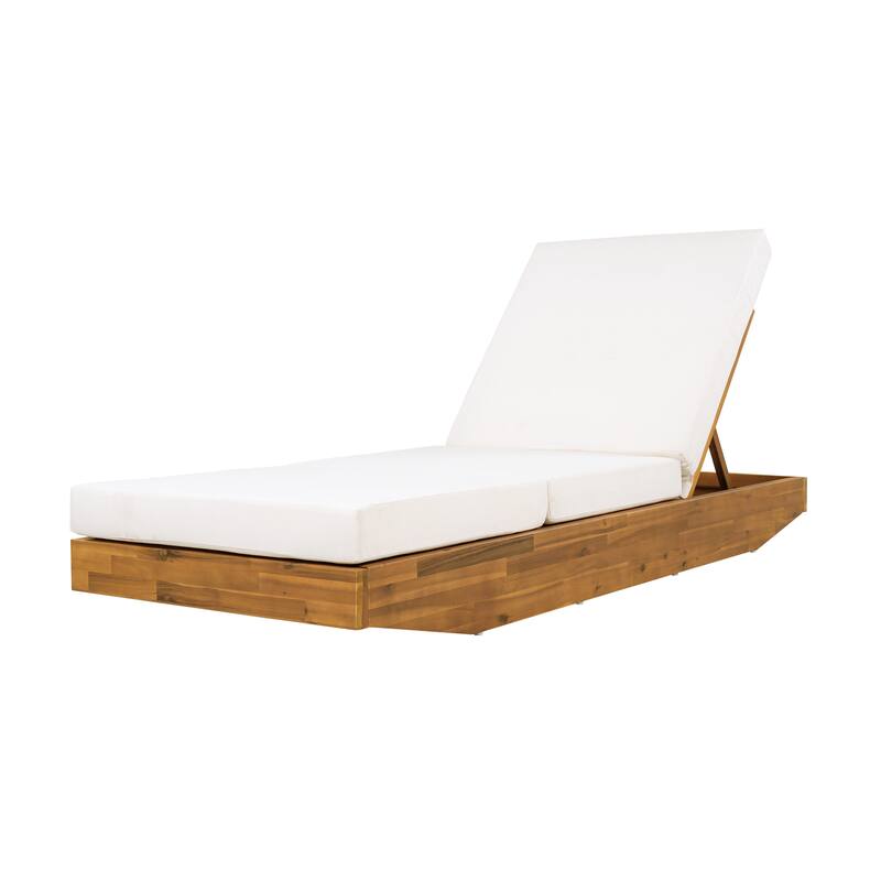 Christopher Knight Home - Outdoor Acacia Wood Chaise Lounge with Ergonomic 3-Fold Water-Repellent Cushion - 79.6"L