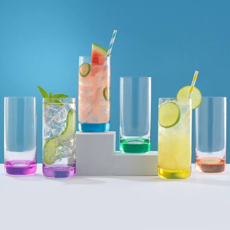 JoyJolt Hue Colored Highball Drinking Glasses - 13 oz - Set of 6 - 13 oz