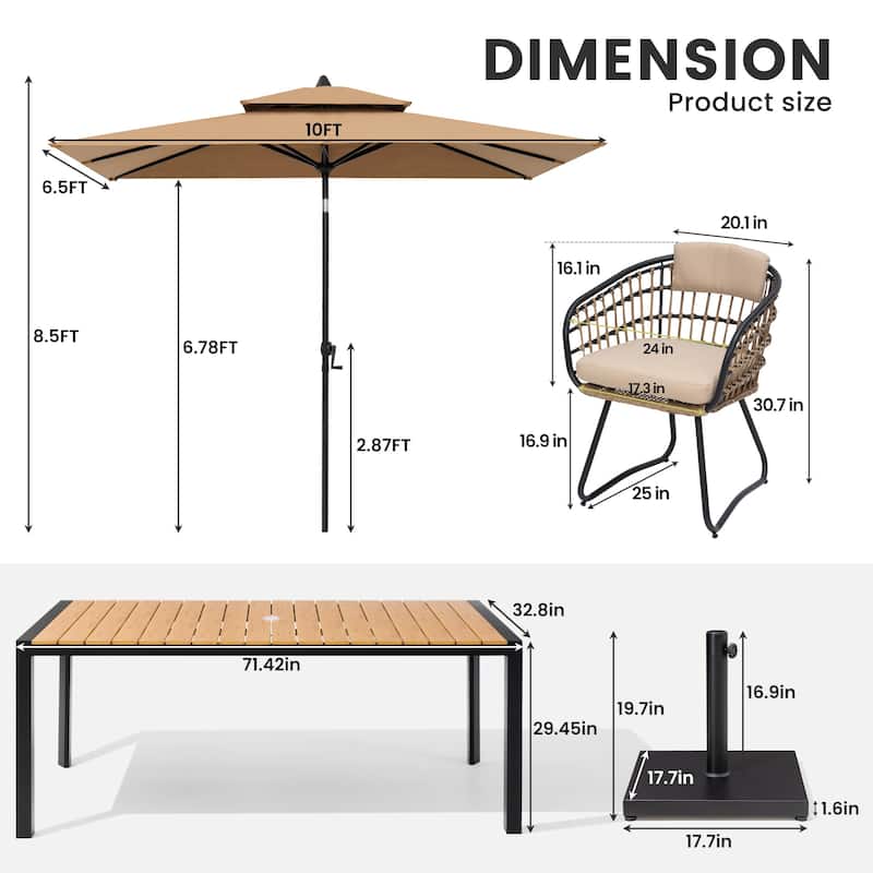 9/11-Piece Outdoor Patio Dining Set Aluminum Table and Chairs w/10 ft Market Umbrella and Base