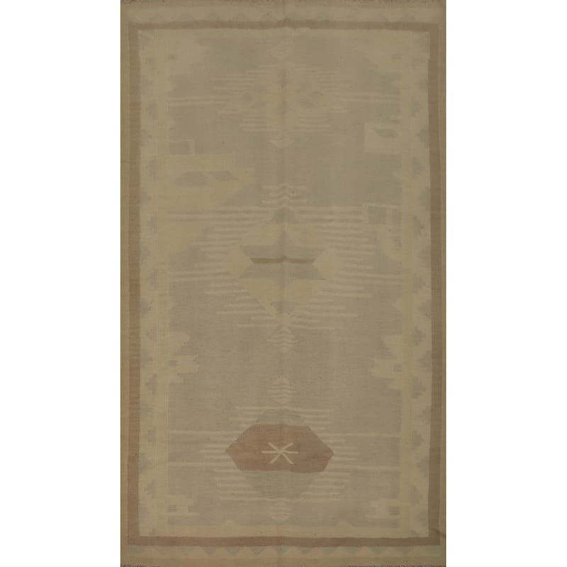 Hand Woven Oriental 100% Wool Carpet Southwestern Tribal Greys & Charcoal Kilim Area Rug - 8' 3'' X 4' 9''