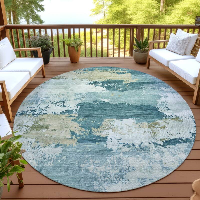 Machine Washable Indoor/ Outdoor Chantille Rug - Teal - 8' x 8'