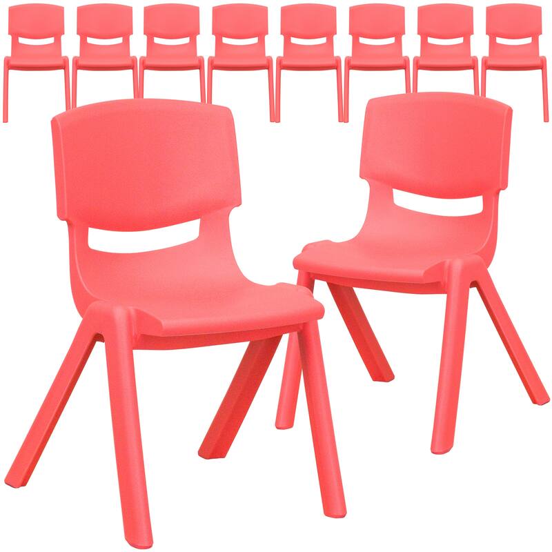 10 Pack Plastic Stackable School Chair with 12" Seat Height - Preschool Chair - Red