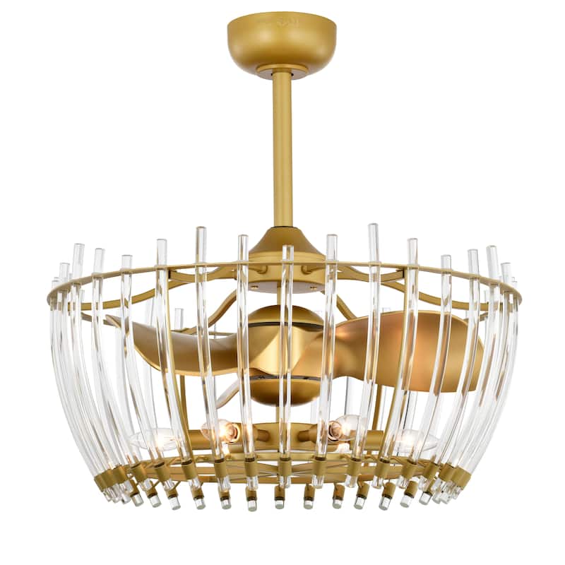 Anita 25-inch Matte Gold 6 Lights 3 Blades Lighted Ceiling Fan with Remote