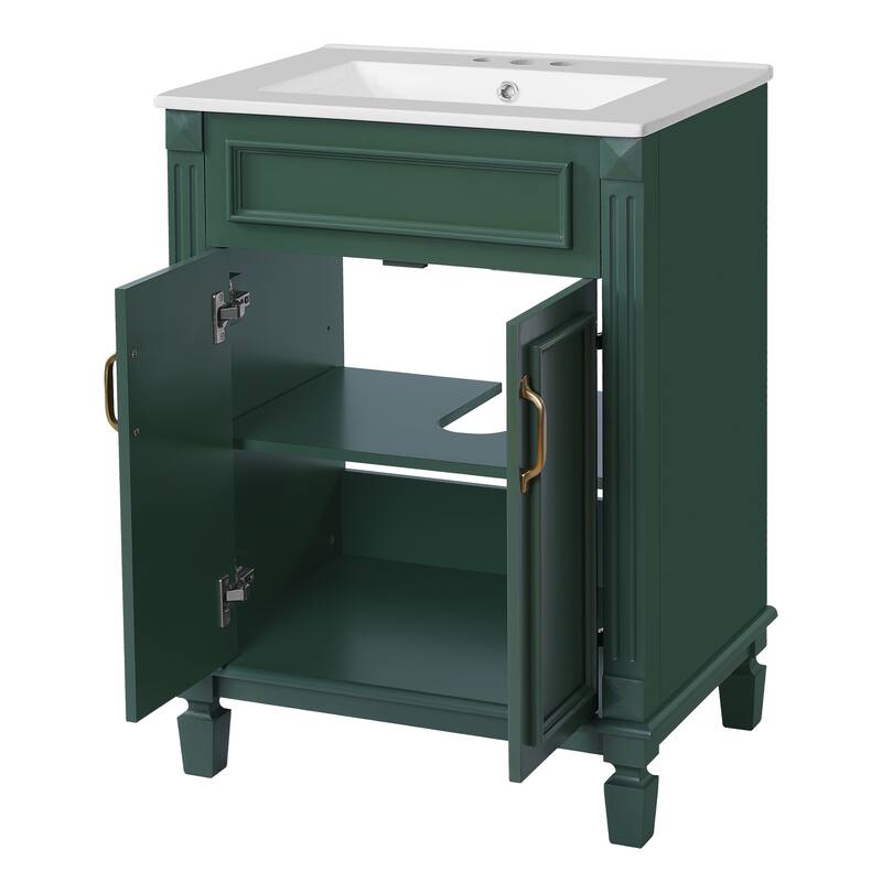 24" Bathroom Vanity with Top Sink, Modern Bathroom Storage Cabinet with 2 Soft-Closing Doors