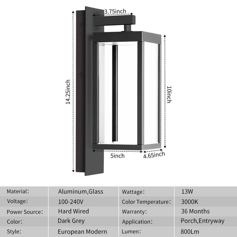 Outdoor Wall Lantern Exterior Waterproof Wall Sconce Light Fixture Integrated LED Wall Lamp with Clear Glass Shade