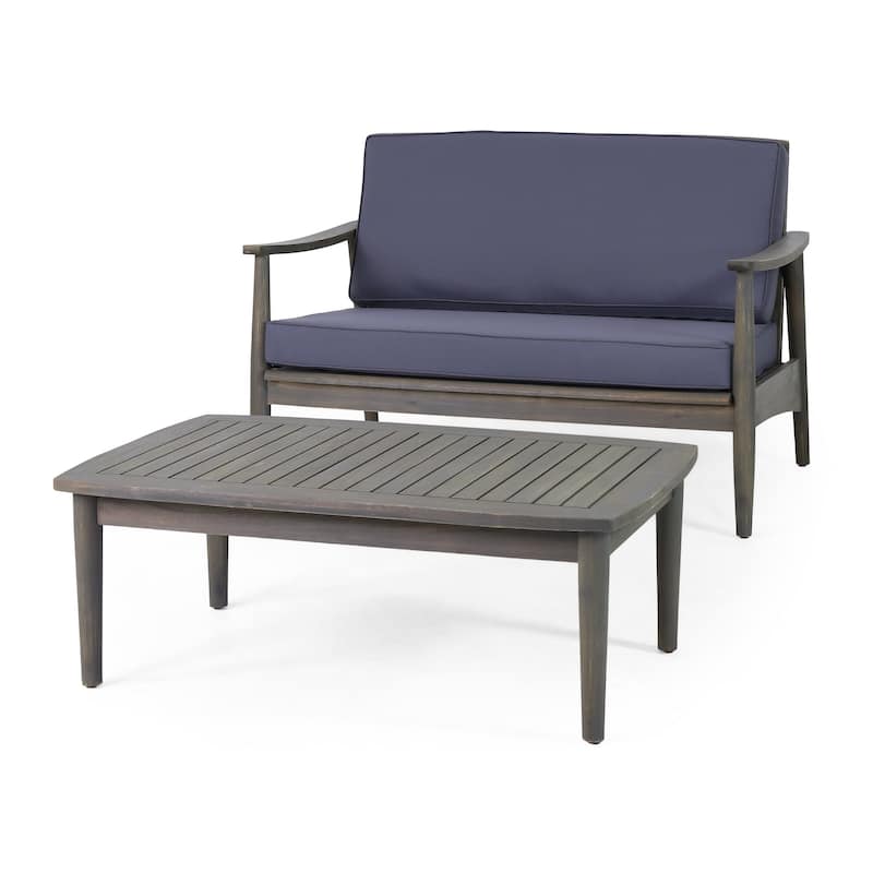 Roxy 2pc Outdoor Loveseat and Coffee Table Set, Acacia Wood, Dark Gray