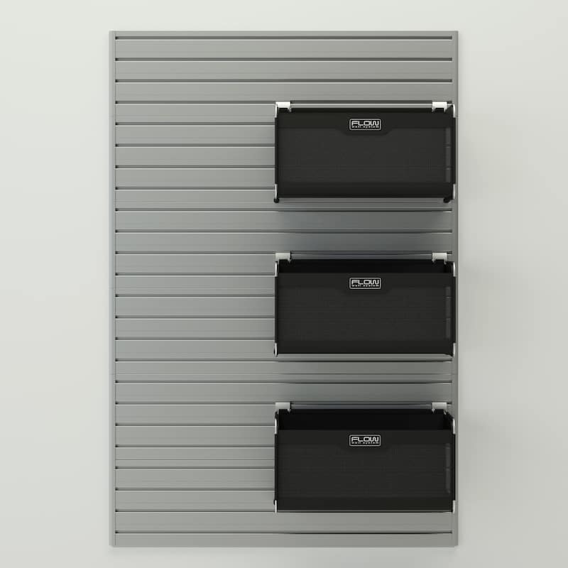 4 Piece Slatwall Panel, Soft Storage Bin Storage Set - Silver Slat Wall - Silver