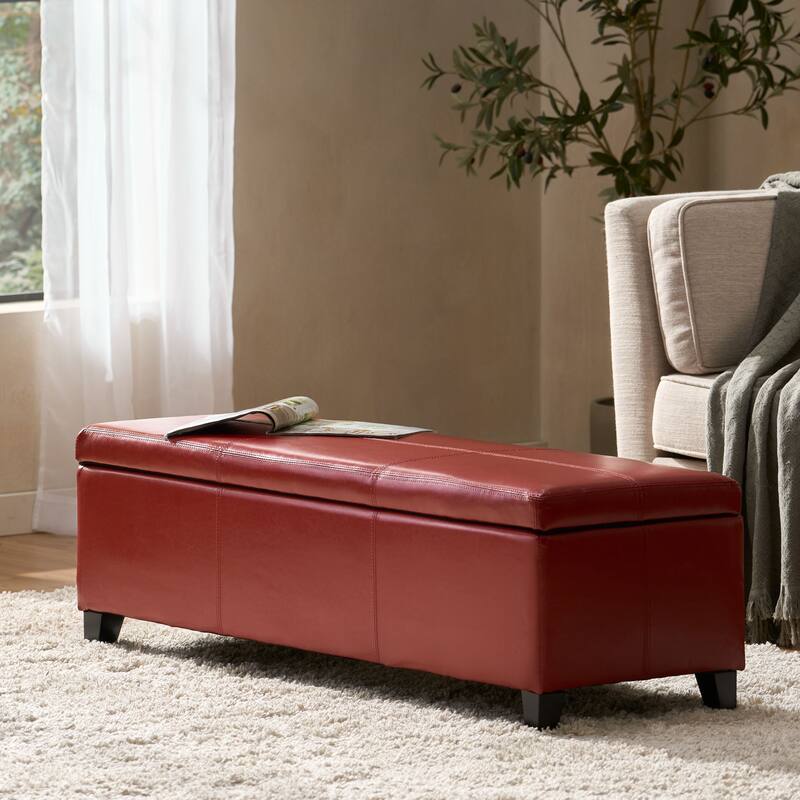 Leather Upholstered Storage Bench Indoor Bench, Ottoman Bench Makeup Bench with Safety Hinges for Mudroom Bedroom