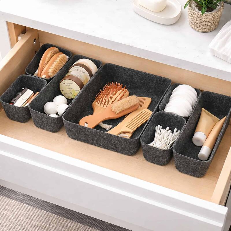 7-Piece Drawer Organizer Set - 10.5 L x 8 W x 2.5 H - Dark Gray
