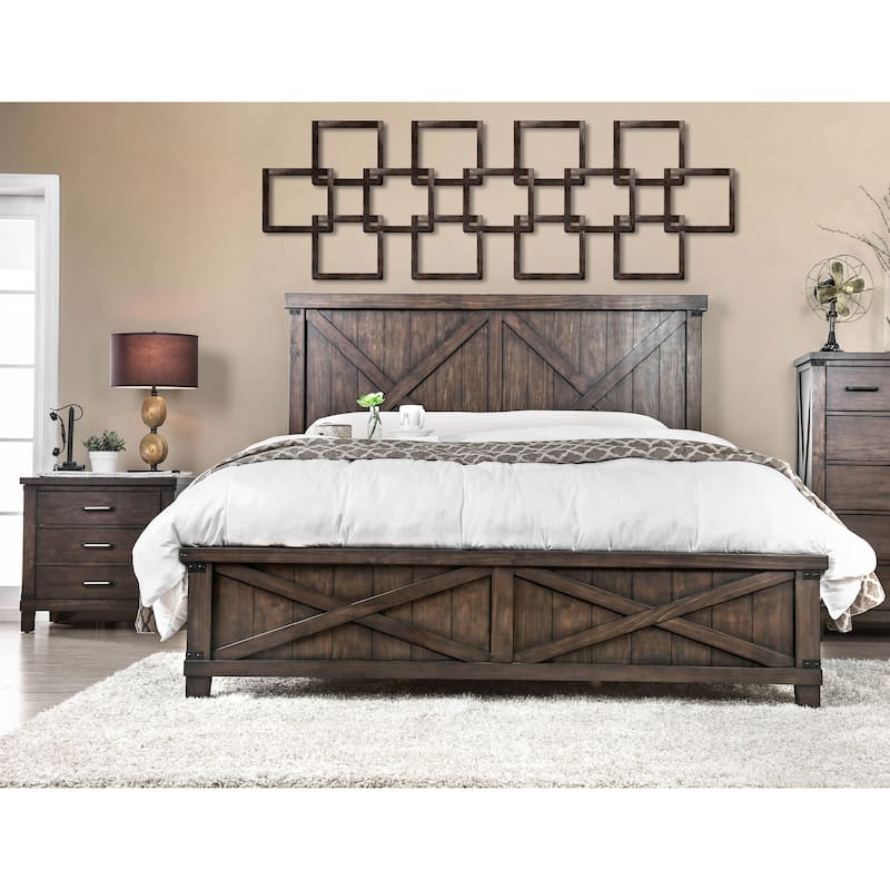 Epona Rustic Dark Walnut Wood 2-Piece Panel Bed and Nightstand Set by The Gray Barn - California King