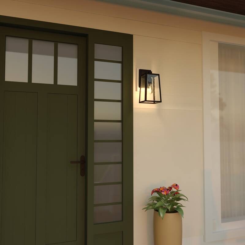 VAXCEL Sutton 1-Light Matte Black Wall Light, Clear Seeded Glass, Use for Exterior Porch Patio Front Door or Garage