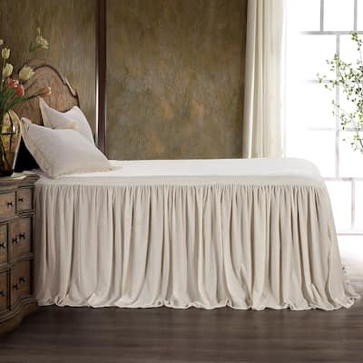 HiEnd Accents Stella Faux Silk Velvet Ruffle Skirt 3 Piece Bedspread Set with Pillow Shams