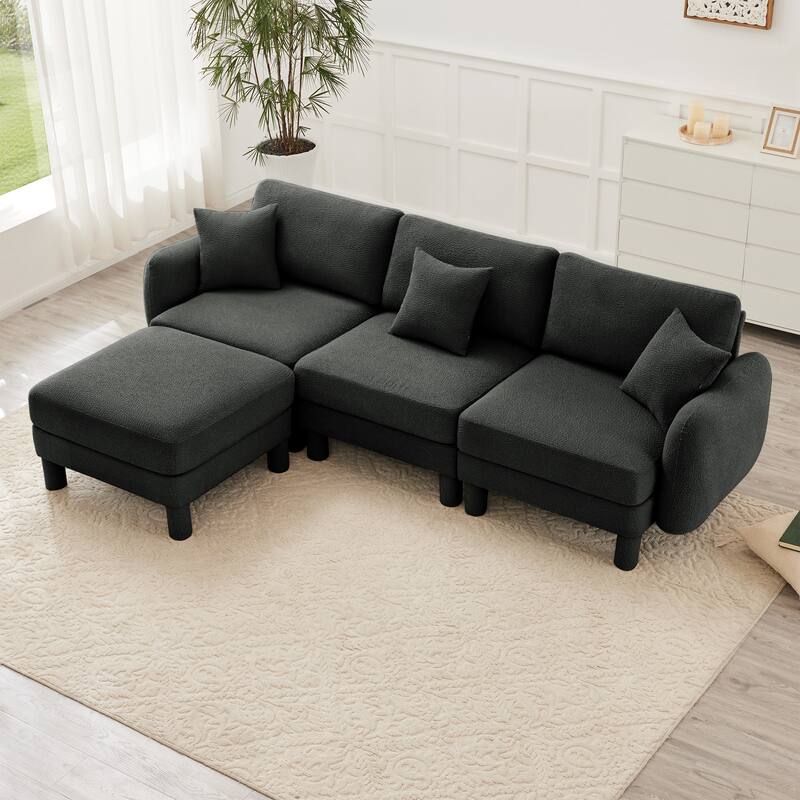 109.4" 3-Seater Modern Upholstered Sofa Couch, Deep-Seat Sectional Sofa with Shell-Shaped Armrests, Leisure Sofa for Living Room