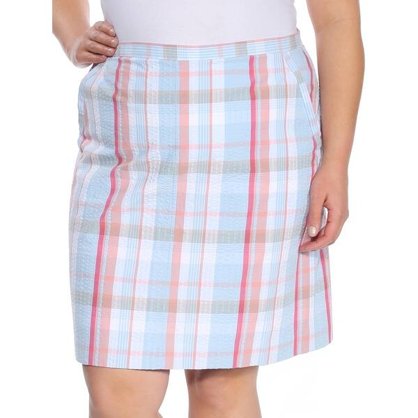 Shop Anne Klein Womens Blue Plaid Above The Knee Sheath Skirt Size