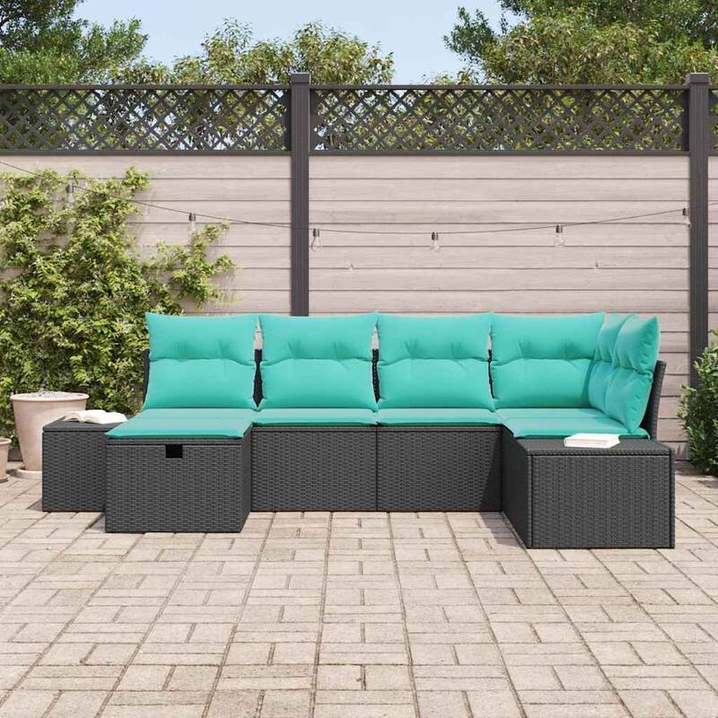 vidaXL Garden Sofa Set with Cushion 6 pcs Black Poly rattan - 61 x 104 x 33