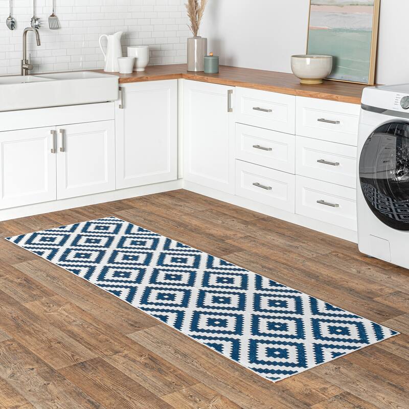 Nuloom Kellee SpinClean Machine Washable Modern Diamonds Area Rug - 2'6" x 8' Runner - Blue - Runner
