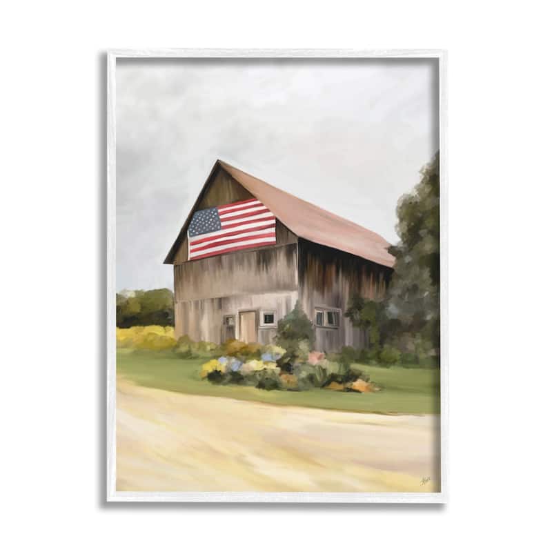 Stupell Rural Americana Home Countryside Farm Flag Painting Framed Wall Art, Design by Amy Hall - Multi - 24 x 30 - White