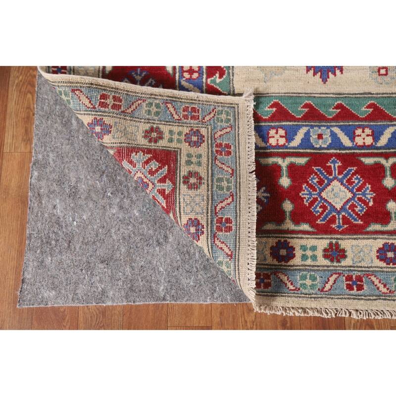 Hand Knotted Oriental 100% Wool Carpet Traditional Geometric Beige & Ivories Kazak Area Rug - 10' 1'' X 6' 7''