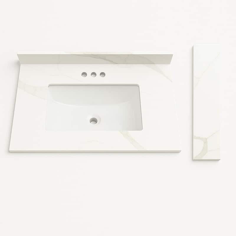 Design House Calesco Calacatta Quartz Bathroom Vanity Top and Side Splash Kit - N/A - Beige/Off-White/Grey - Widespread