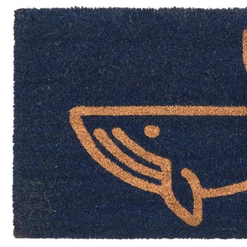 HomeRoots 16" X 30" Natural And Navy Blue Whale Indoor Coir Door Mat - 15.70' X '29.60