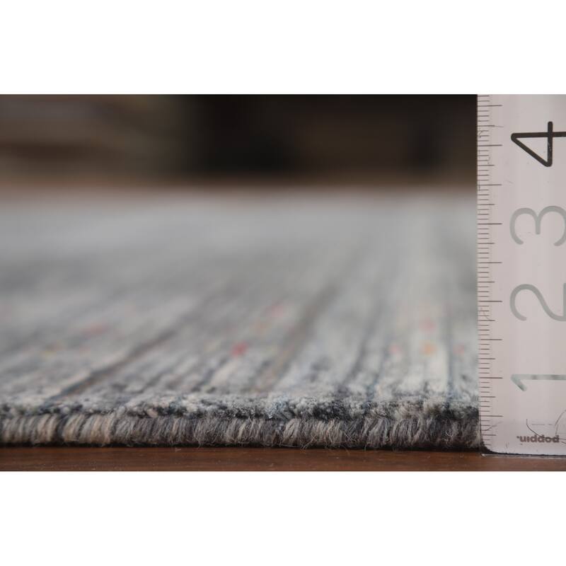 Gray Gabbeh Indian Area Rug Hand-Knotted Wool Carpet - 8'1"x 9'7"