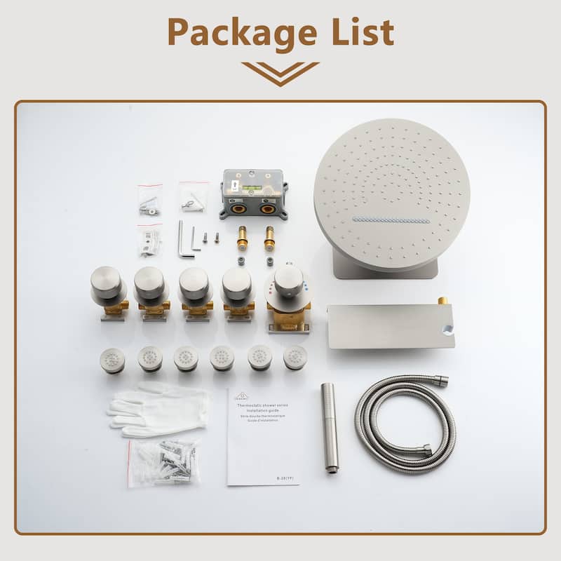 CASAINC Thermostatic 4 Functions 12 inch Rainfall Showerhead with Handheld Spray & 6 Body Jets Set Rain Shower System