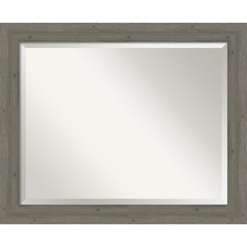 Beveled Wood Bathroom Wall Mirror - Fencepost Grey Narrow Frame