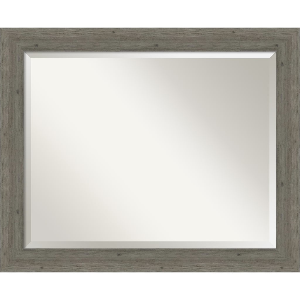 Beveled Wood Bathroom Wall Mirror - Fencepost Grey Narrow Frame